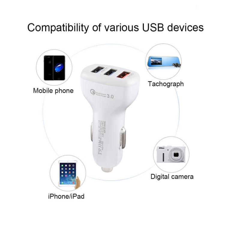 LZ-429 QC3.0 2.4A Three USB Ports Smart Quick Car Charger(White) by buy2fix