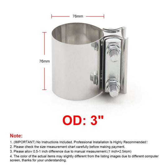 3 inch Car Turbo Exhaust Downpipe Stainless Steel Lap Joint Band Clamp - Booster Cable & Clip by buy2fix | Online Shopping UK | buy2fix
