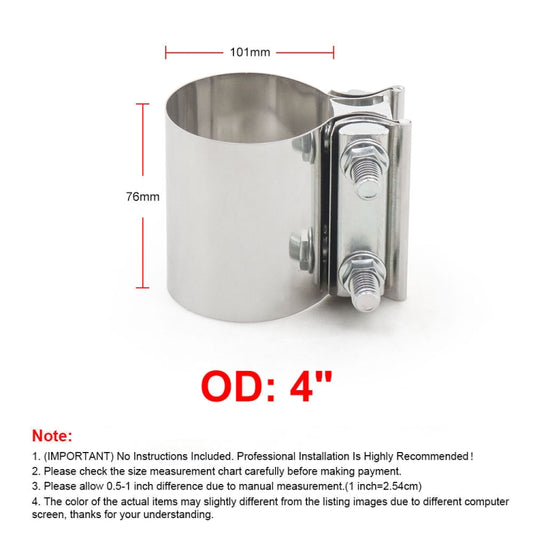 4 inch Car Turbo Exhaust Downpipe Stainless Steel Lap Joint Band Clamp by buy2fix