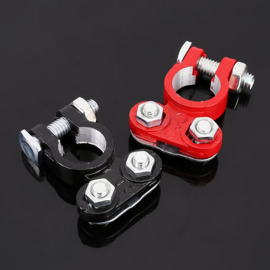 2 PCS Positive and Negative Car U Shape Metal Battery Connectors Terminals Clamps Clips, L Size, Inner Diameter: 16mm (Black + Red) by buy2fix