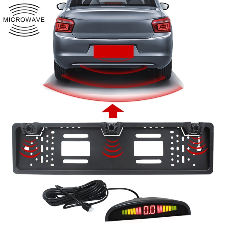 PZ300L Europe Car License Plate Frame Parking Sensors Reversing Radar with 3 Radar Detector - Rear View Cameras by buy2fix | Online Shopping UK | buy2fix