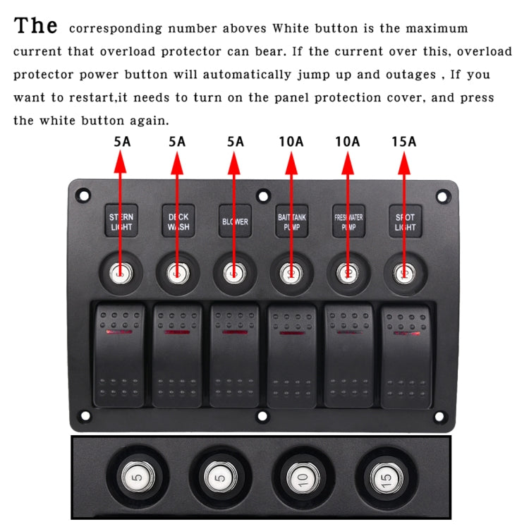 3Pin 6 Way Switches Combination Switch Panel with Light and Projector Lens for Car RV Marine Boat - Car Switches by buy2fix | Online Shopping UK | buy2fix