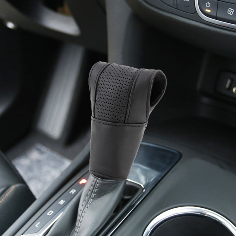 Universal Nonslip Breathable Genuine Leather Car Gear Shift Knob Cover(Black) - Shift Knob by buy2fix | Online Shopping UK | buy2fix