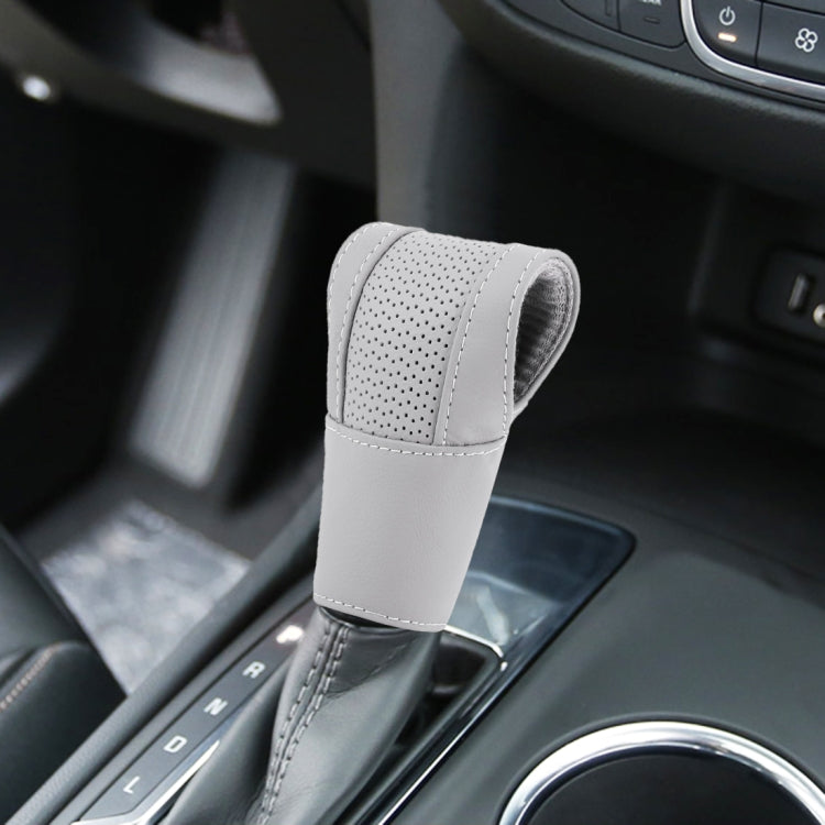Universal Nonslip Breathable Genuine Leather Car Gear Shift Knob Cover(Grey) by buy2fix
