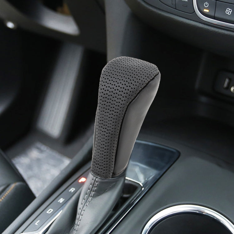 Universal Nonslip Breathable Genuine Leather Car Gear Shift Knob Cover(Black) by buy2fix