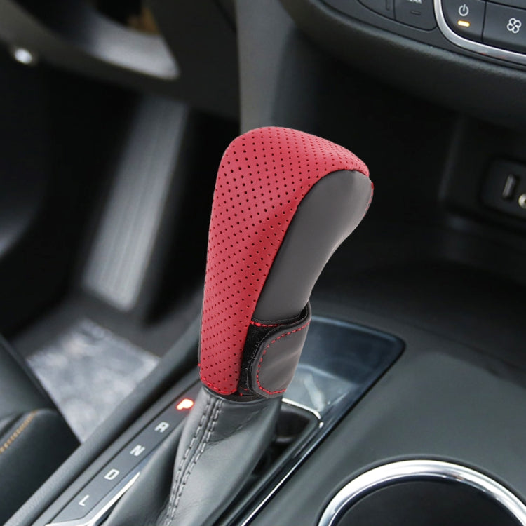 Universal Nonslip Breathable Genuine Leather Car Gear Shift Knob Cover(Black Red) by buy2fix