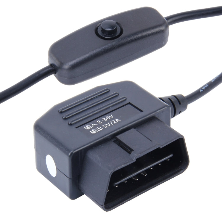 Car Auto 16Pin OBDII Charging Cable Mini 5 Pin USB Power Adapter with Switch Button for GPS Tablet E-dog Phone, Cable Length: 3.4m by buy2fix