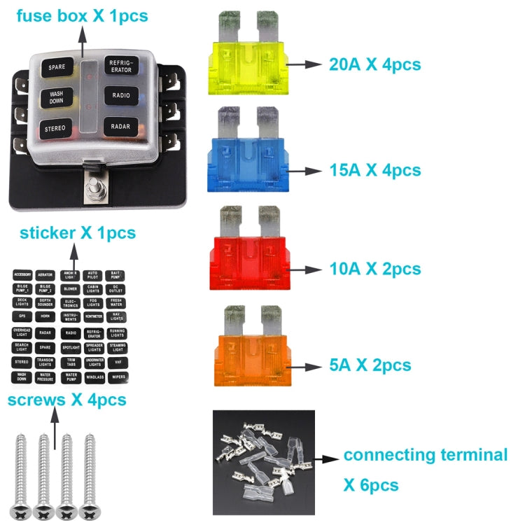 1 in 6 Out Fuse Box PC Terminal Block Fuse Holder Kits with LED Warning Indicator for Auto Car Truck Boat - Fuse by buy2fix | Online Shopping UK | buy2fix