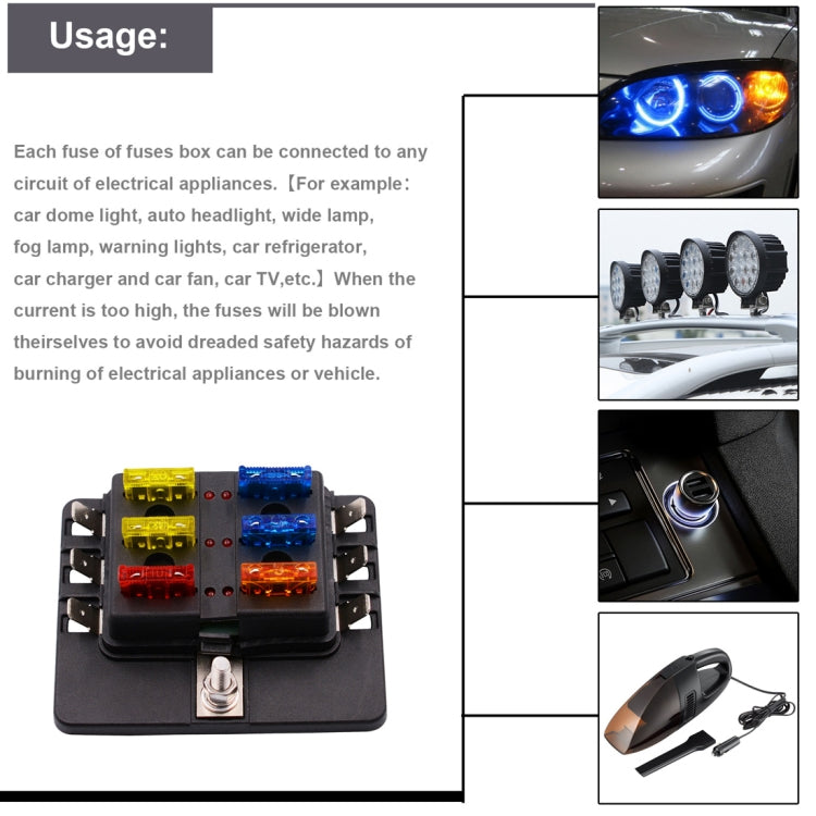1 in 6 Out Fuse Box PC Terminal Block Fuse Holder Kits with LED Warning Indicator for Auto Car Truck Boat - Fuse by buy2fix | Online Shopping UK | buy2fix