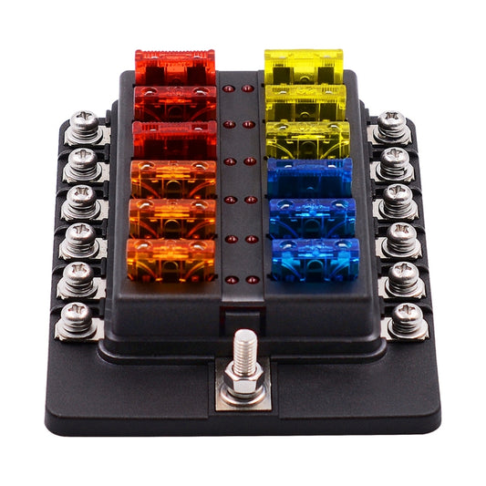 1 in 12 Out Fuse Box Screw Terminal Section Fuse Holder Kits with LED Warning Indicator for Auto Car Truck Boat - Fuse by buy2fix | Online Shopping UK | buy2fix