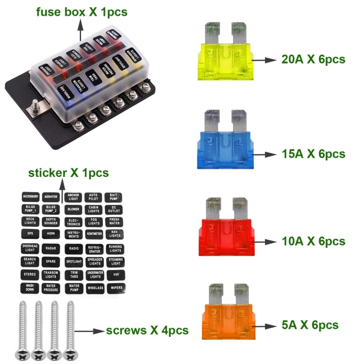 1 in 12 Out Fuse Box Screw Terminal Section Fuse Holder Kits with LED Warning Indicator for Auto Car Truck Boat - Fuse by buy2fix | Online Shopping UK | buy2fix