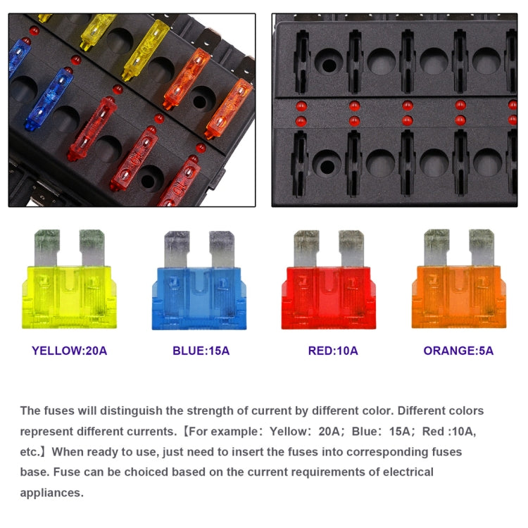 1 in 12 Out Fuse Box Screw Terminal Section Fuse Holder Kits with LED Warning Indicator for Auto Car Truck Boat - Fuse by buy2fix | Online Shopping UK | buy2fix