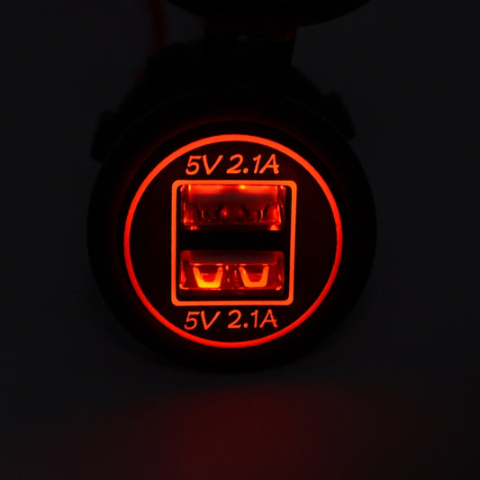 Universal Car Charger 2 Port Power Socket Power Dual USB Charger 5V 4.2A IP66 with Aperture(Red Light) by buy2fix