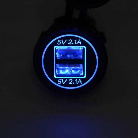 Universal Car Charger 2 Port Power Socket Power Dual USB Charger 5V 4.2A IP66 with Aperture(Blue Light) by buy2fix