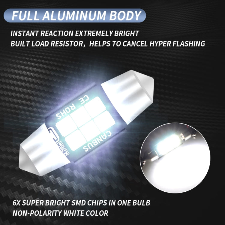 2 PCS 31mm DC12V-24V 3W 6000K 660LM 6LEDs SMD-3030 Car Reading Lamp / License Plate Light - License Plate Lights by buy2fix | Online Shopping UK | buy2fix