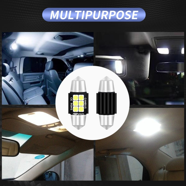 2 PCS 31mm DC12V-24V 3W 6000K 660LM 6LEDs SMD-3030 Car Reading Lamp / License Plate Light - License Plate Lights by buy2fix | Online Shopping UK | buy2fix