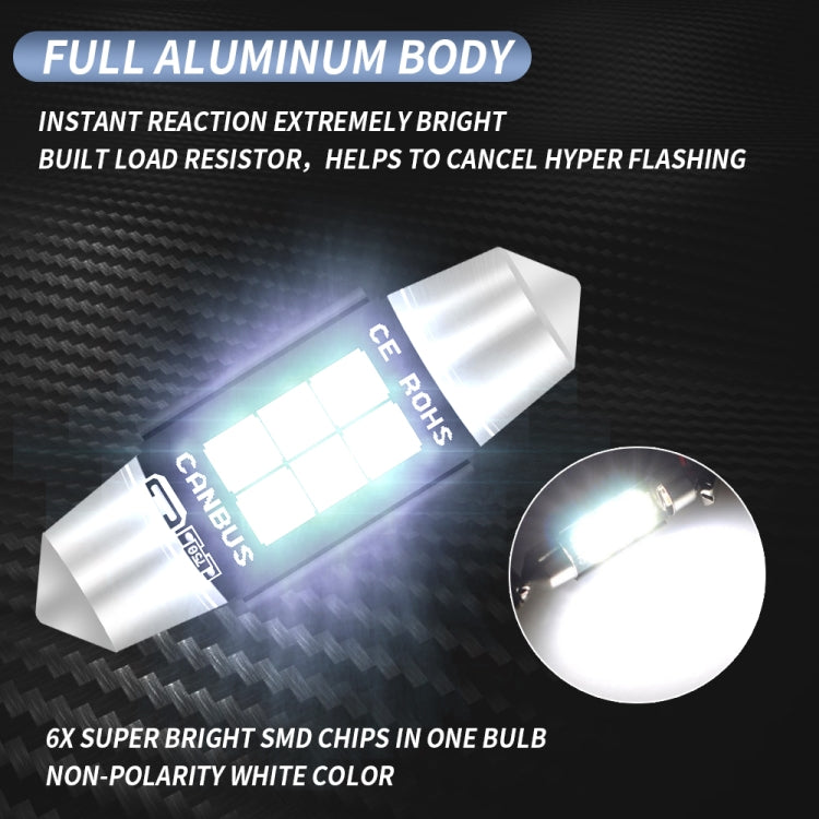 2 PCS 36mm DC12V-24V 3W 6000K 660LM 6LEDs SMD-3030 Car Reading Lamp / License Plate Light - License Plate Lights by buy2fix | Online Shopping UK | buy2fix