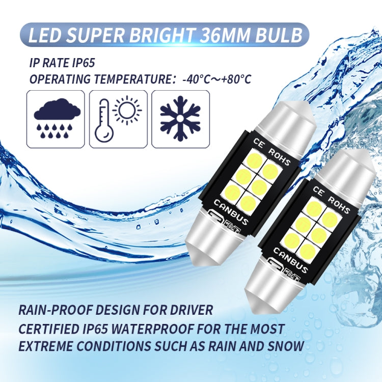2 PCS 36mm DC12V-24V 3W 6000K 660LM 6LEDs SMD-3030 Car Reading Lamp / License Plate Light - License Plate Lights by buy2fix | Online Shopping UK | buy2fix
