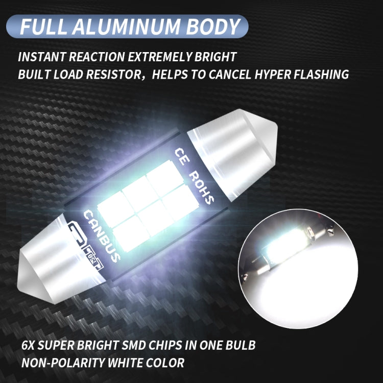 2 PCS 39mm DC12V-24V 3W 6000K 660LM 6LEDs SMD-3030 Car Reading Lamp / License Plate Light - License Plate Lights by buy2fix | Online Shopping UK | buy2fix