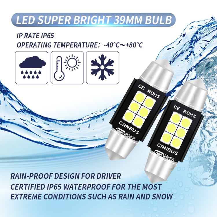 2 PCS 39mm DC12V-24V 3W 6000K 660LM 6LEDs SMD-3030 Car Reading Lamp / License Plate Light - License Plate Lights by buy2fix | Online Shopping UK | buy2fix