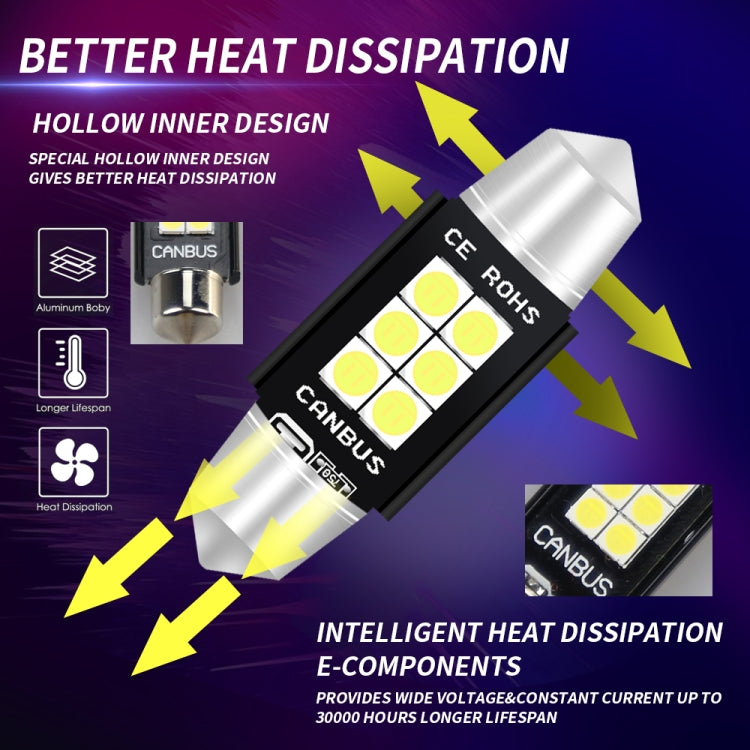2 PCS 39mm DC12V-24V 3W 6000K 660LM 6LEDs SMD-3030 Car Reading Lamp / License Plate Light - License Plate Lights by buy2fix | Online Shopping UK | buy2fix