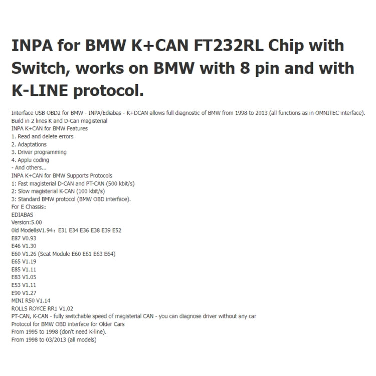 INPA K+CAN with Switch USB Interface Cable for BMW (Blue) by buy2fix