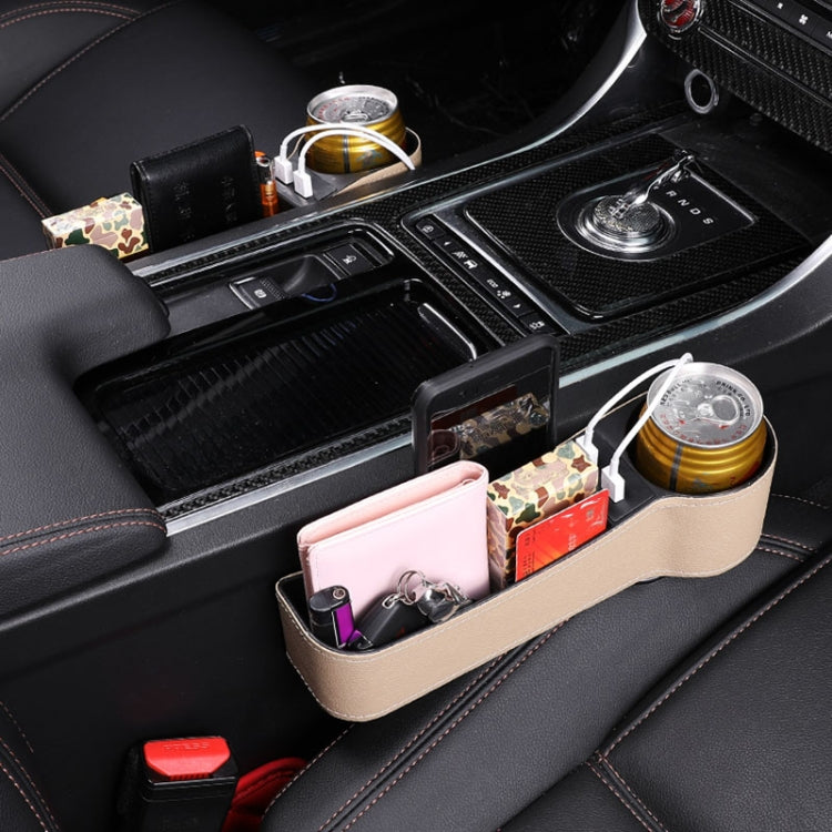 Car Multi-functional Co-pilot Seat Console PU Leather Box Cigarette Lighter Charging Pocket Cup Holder Seat Gap Side Storage Box (Beige) by buy2fix