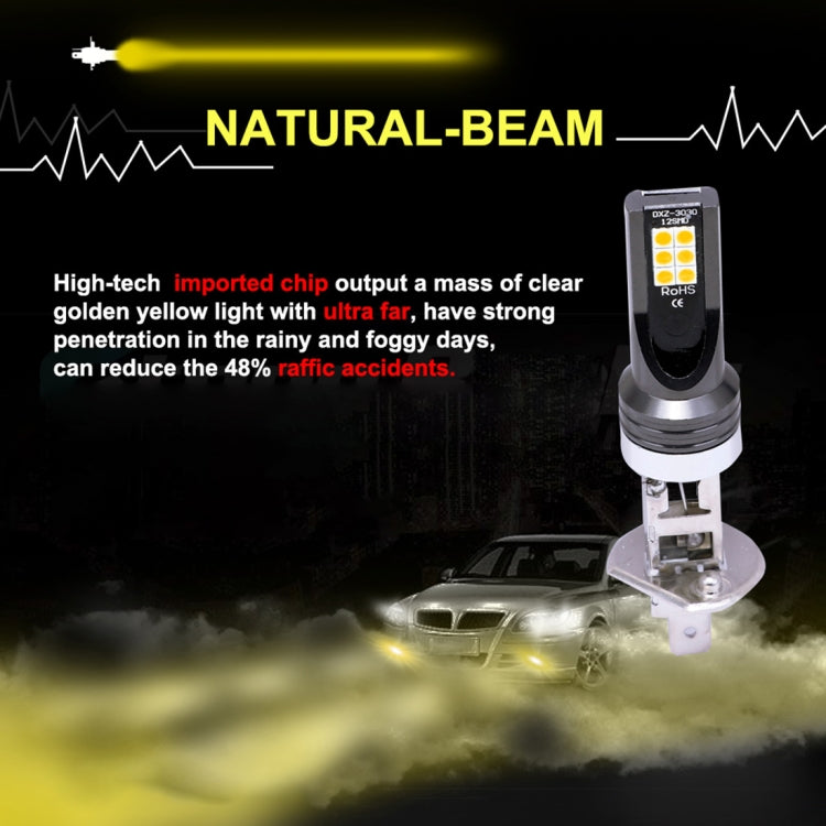 2 PCS H1 DC12V-24V / 12W / 3000K / 800LM 12LEDs SMD-3030 Car LED Fog Light (Yellow Light) - Fog / Driving Lights by buy2fix | Online Shopping UK | buy2fix
