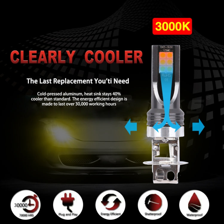 2 PCS H3 DC12V-24V / 12W / 3000K / 800LM 12LEDs SMD-3030 Car LED Fog Light (Yellow Light) - Fog / Driving Lights by buy2fix | Online Shopping UK | buy2fix
