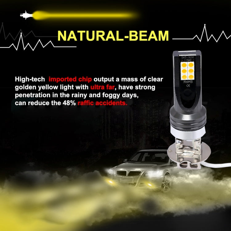 2 PCS H3 DC12V-24V / 12W / 3000K / 800LM 12LEDs SMD-3030 Car LED Fog Light (Yellow Light) - Fog / Driving Lights by buy2fix | Online Shopping UK | buy2fix