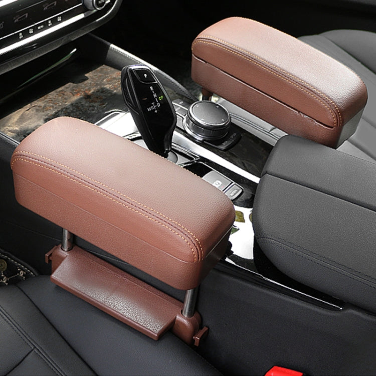 2 PCS Universal Car PU Leather Wrapped Armrest Box Cushion Car Armrest Box Mat with Storage Box (Brown) by buy2fix
