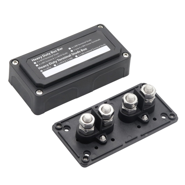 Max DC 48V 200A Heavy-Duty Module Design Bus Bar 4 M10 Terminal Studs Box Busbar for Car / RV / Boat - Booster Cable & Clip by buy2fix | Online Shopping UK | buy2fix