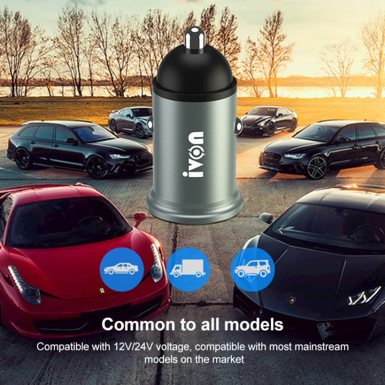 IVON CC37 15W 3.1A Dual USB Mini Car Charger + 1m USB to Micro USB Fast Charge Data Cable Set by IVON