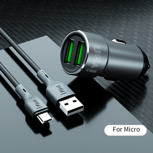 IVON CC38 2.4A Dual USB Car Charger + 1m USB to Micro USB Fast Charge Data Cable Set by IVON