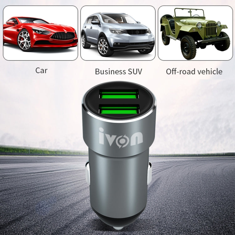 IVON CC38 2.4A Dual USB Car Charger + 1m USB to USB-C / Type-C Fast Charge Data Cable Set by IVON