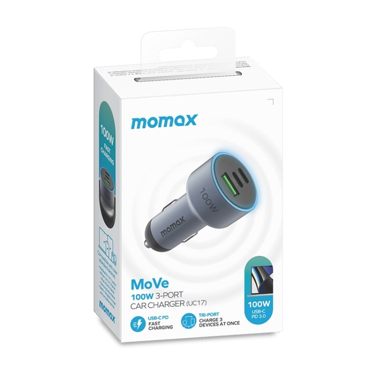 MOMAX UC17E 100W USB-C / Type-C x 2 + USB Three Ports Car Charger by MOMAX