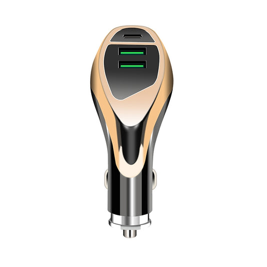 WLX-K1 QC3.0 Dual USB + Type-C Triple Car Charger (Gold) by buy2fix