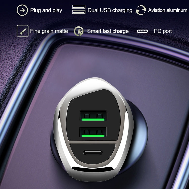 WLX-K1 QC3.0 Dual USB + Type-C Triple Car Charger (Gold) - Car Charger by buy2fix | Online Shopping UK | buy2fix