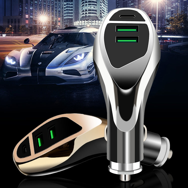 WLX-K1 QC3.0 Dual USB + Type-C Triple Car Charger (Silver) by buy2fix