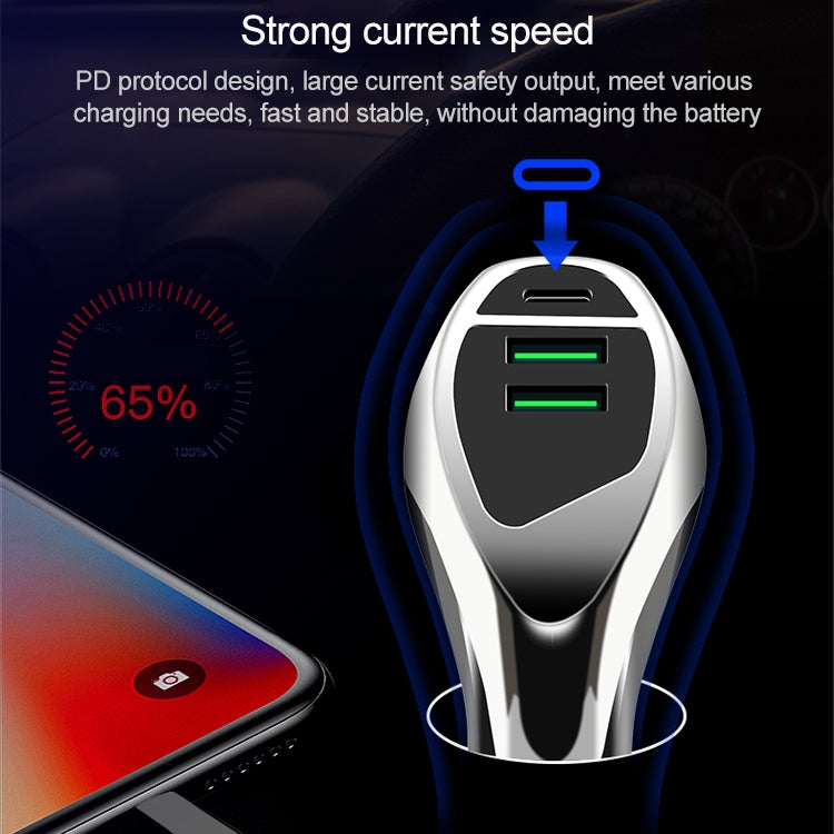 WLX-K1 QC3.0 Dual USB + Type-C Triple Car Charger (Silver) - Car Charger by buy2fix | Online Shopping UK | buy2fix