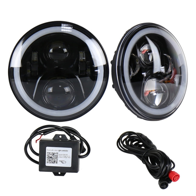2 PCS 7 inch DC12V 6000K-6500K 50W Car LED Headlight Lamp Beads for Jeep Wrangler / Harley, Support APP + Bluetooth Control(Black) - Work Lights by buy2fix | Online Shopping UK | buy2fix