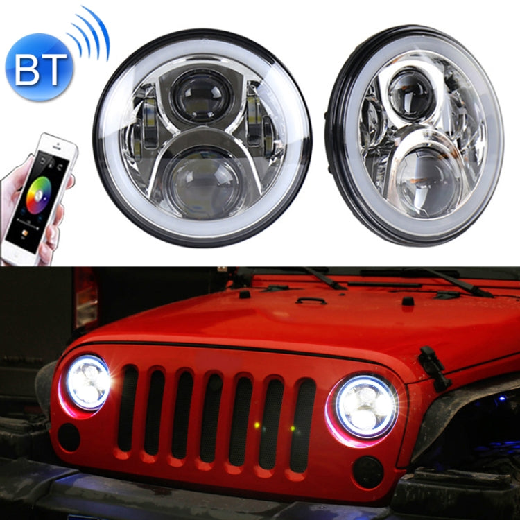 2 PCS 7 inch DC12V 6000K-6500K 50W Car LED Headlight Lamp Beads for Jeep Wrangler / Harley, Support APP + Bluetooth Control(Silver) - LED Headlamps by buy2fix | Online Shopping UK | buy2fix