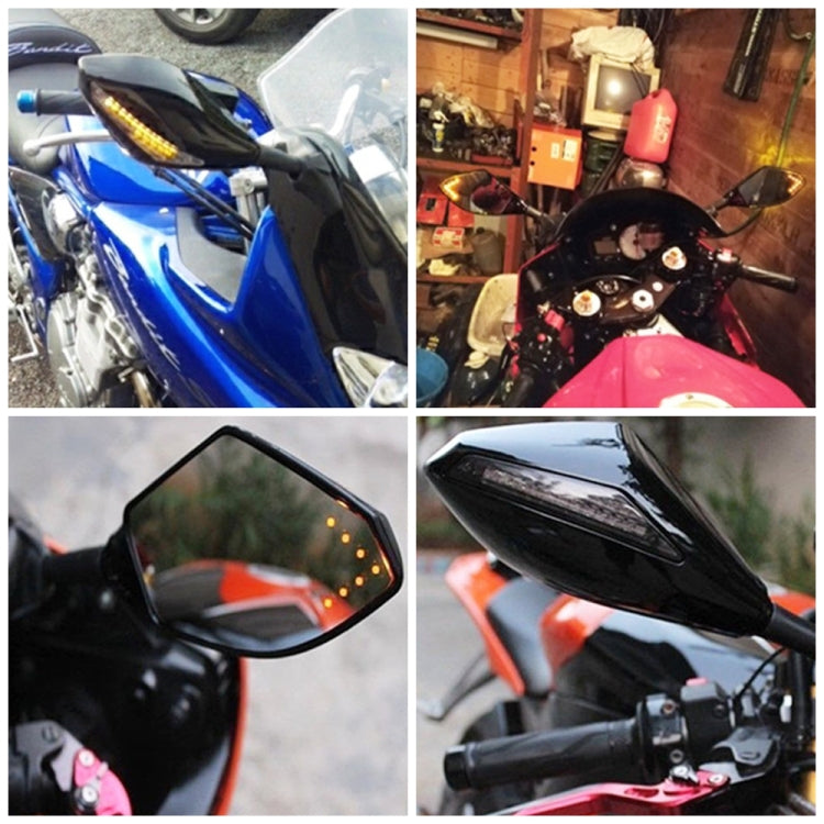 Motorcycle Modified Rear View Mirror Set with Light for Kawasaki (Black) by buy2fix