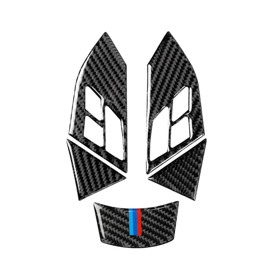 5 in 1 Car Carbon Fiber Tricolor Steering Wheel Button Decorative Sticker for BMW 5 Series E60 2004-2010, Left and Right Drive Universal by buy2fix
