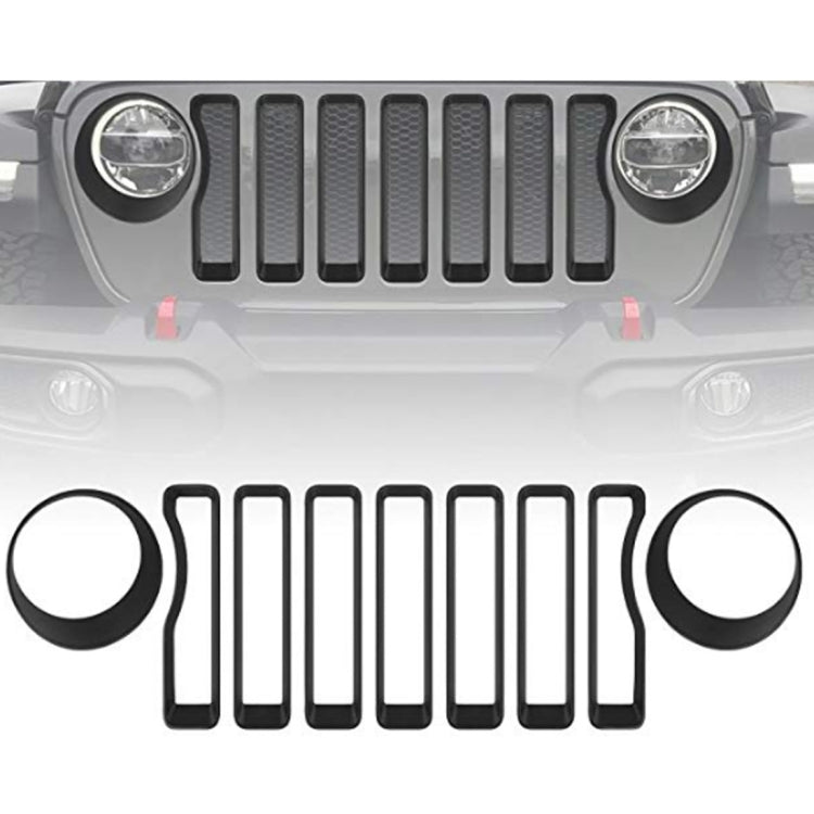 Car Mesh Grille Grill Insert + Headlight Turn Light Cover Trim for Jeep Wrangler JL 2018-2019(Black) by buy2fix