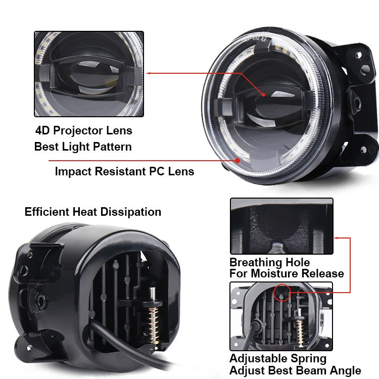 2 PCS 4 inch Car LED Angel Eyes Spotlight Modified Fog Lights for Jeep Wrangler / Dodge / Chrysler PT Cruiser - Work Lights by buy2fix | Online Shopping UK | buy2fix