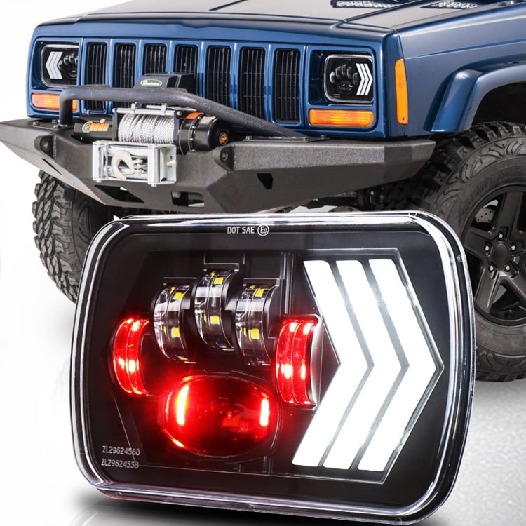 2 PCS 5X7 inch Car Modified Red Background LED Square Headlamp for Jeep Wrangler - Work Lights by buy2fix | Online Shopping UK | buy2fix