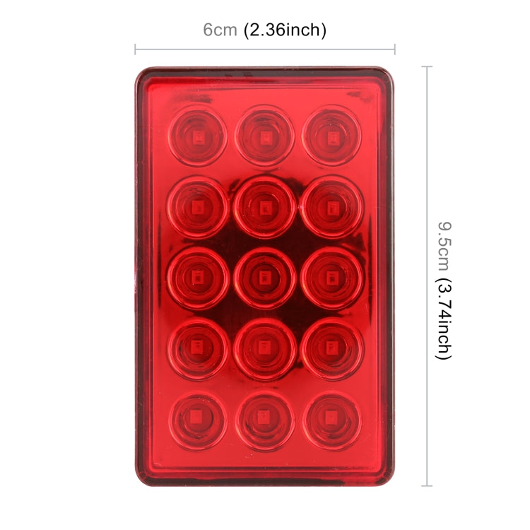DC12V 1W Car Square Highlight Brake Lights Reversing Light with 15LEDs SMD-3528 (Red) - Brake Lights by buy2fix | Online Shopping UK | buy2fix