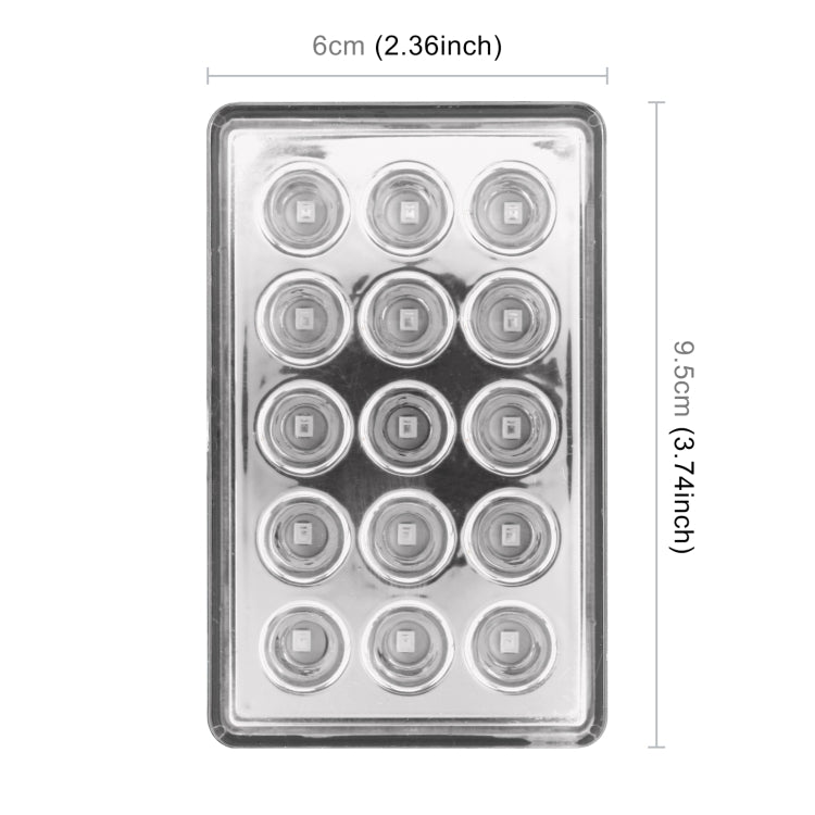 DC12V 1W Car Square Highlight Brake Lights Reversing Light with 15LEDs SMD-3528 (Transparent) - Brake Lights by buy2fix | Online Shopping UK | buy2fix