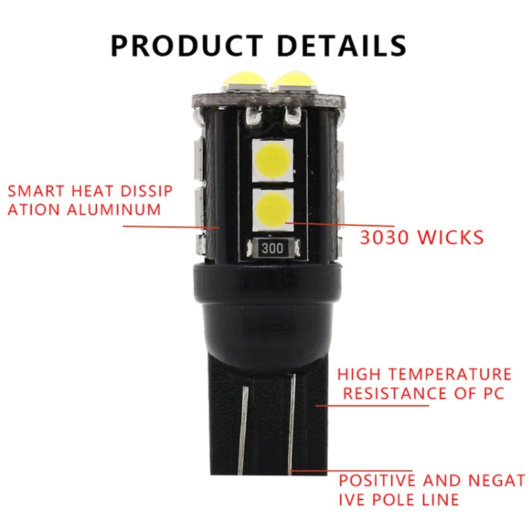 10 PCS T10/168/194 DC12V / 1W / 6000K / 60LM Car Decoding Clearance Lights with 12LEDs SMD-3030 Lamp Beads - Brake Lights by buy2fix | Online Shopping UK | buy2fix